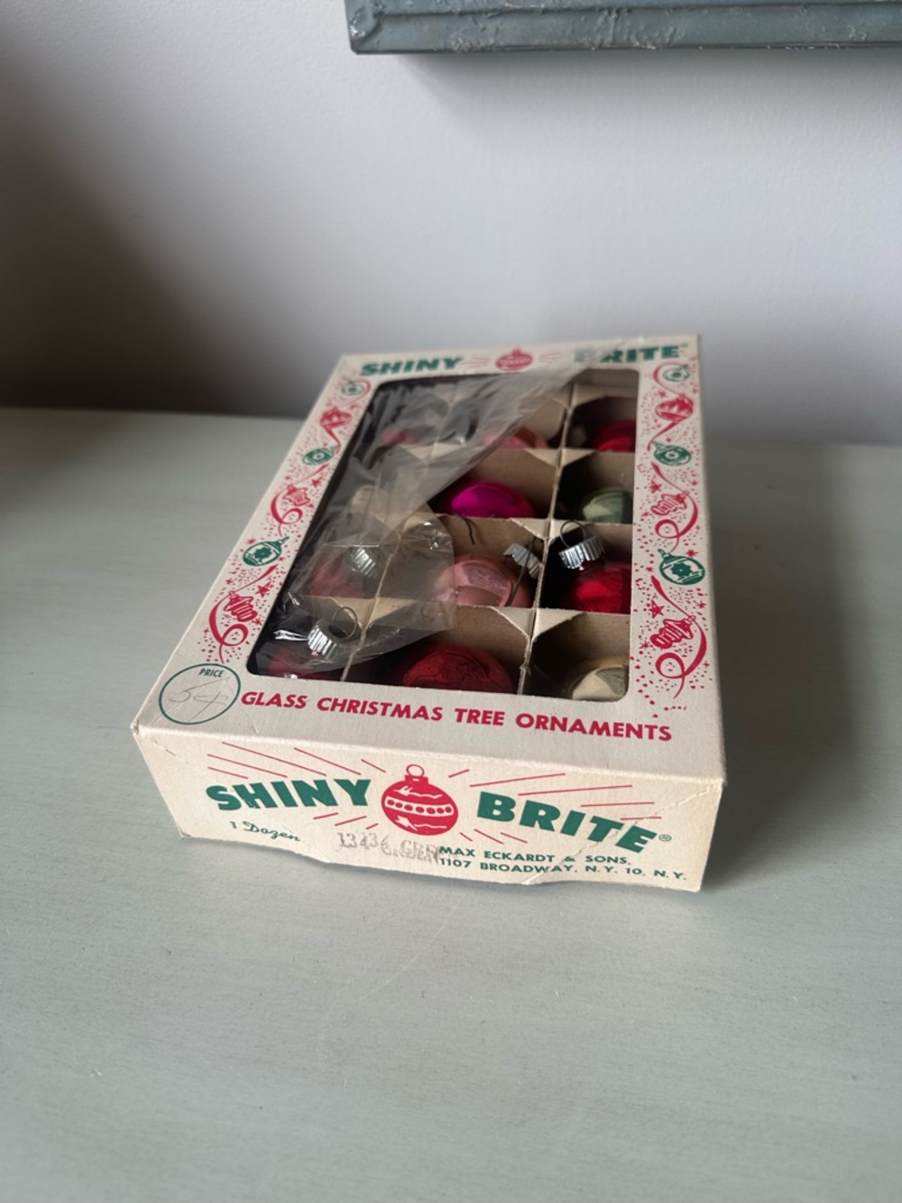 Vintage shiny brite ornaments with original box